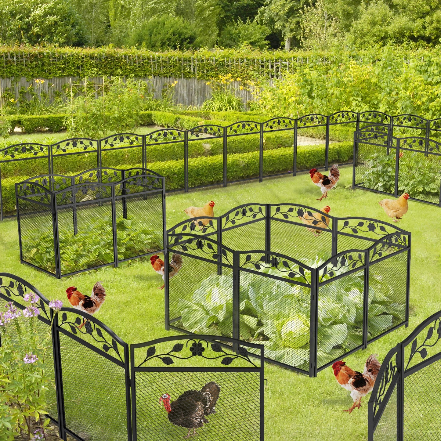 Set Of Five Iron Garden Fence Panels For Lawn Border