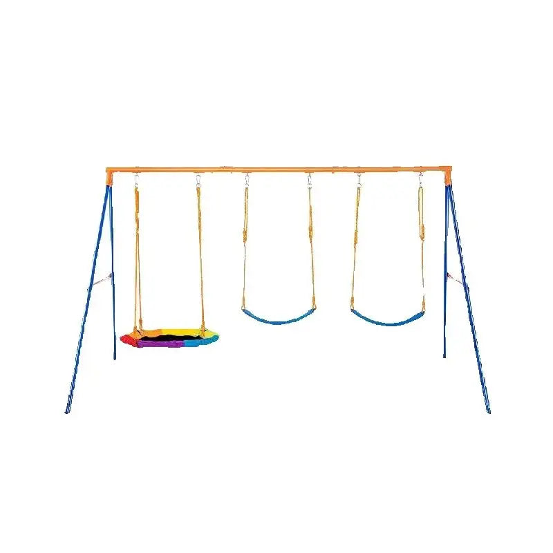 SucceBuy Outdoor Swing Set With Saucer And Belt Seats