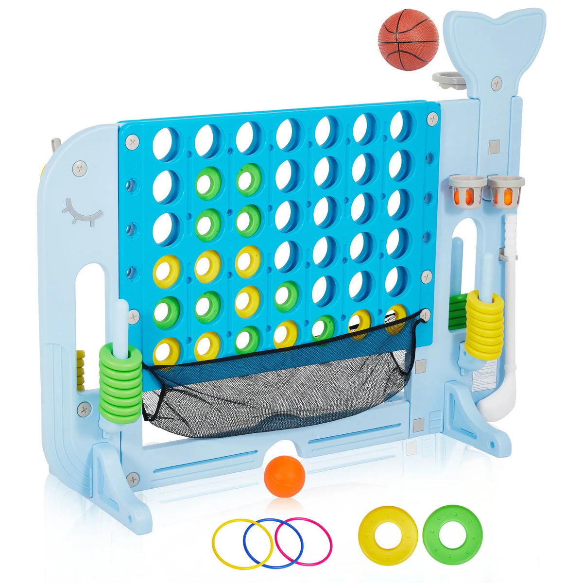 Versatile Outdoor Giant Connect Game Set Basketball Hoop Ring Toss
