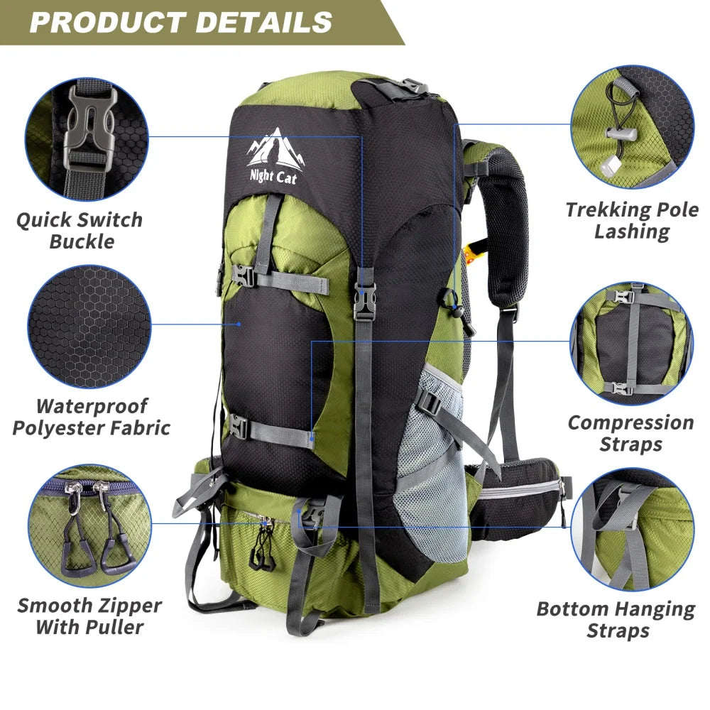 Night Cat Waterproof Hiking Backpack For Camping And Travel