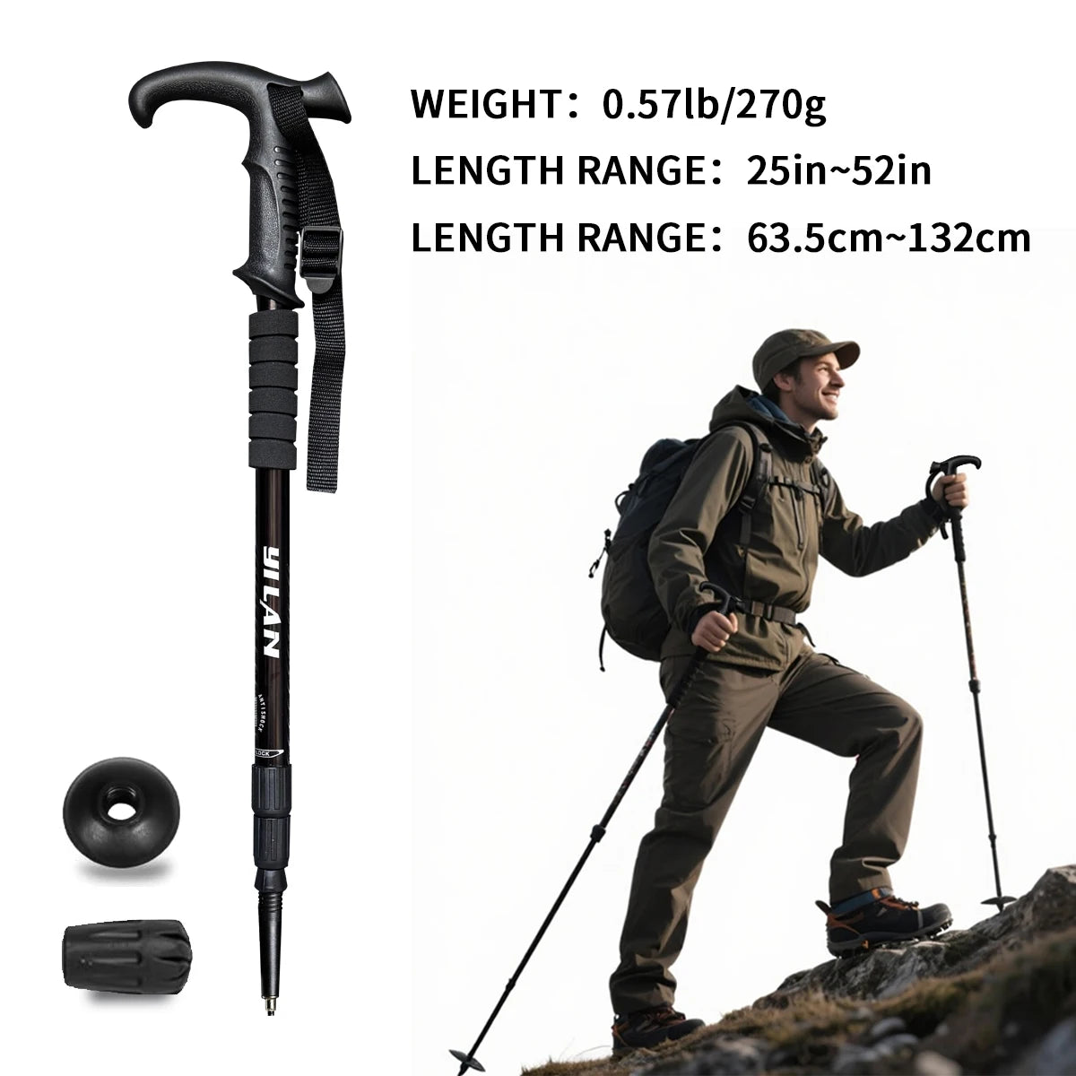 Lightweight Aluminum Trekking Poles With Shock Absorption For Hiking