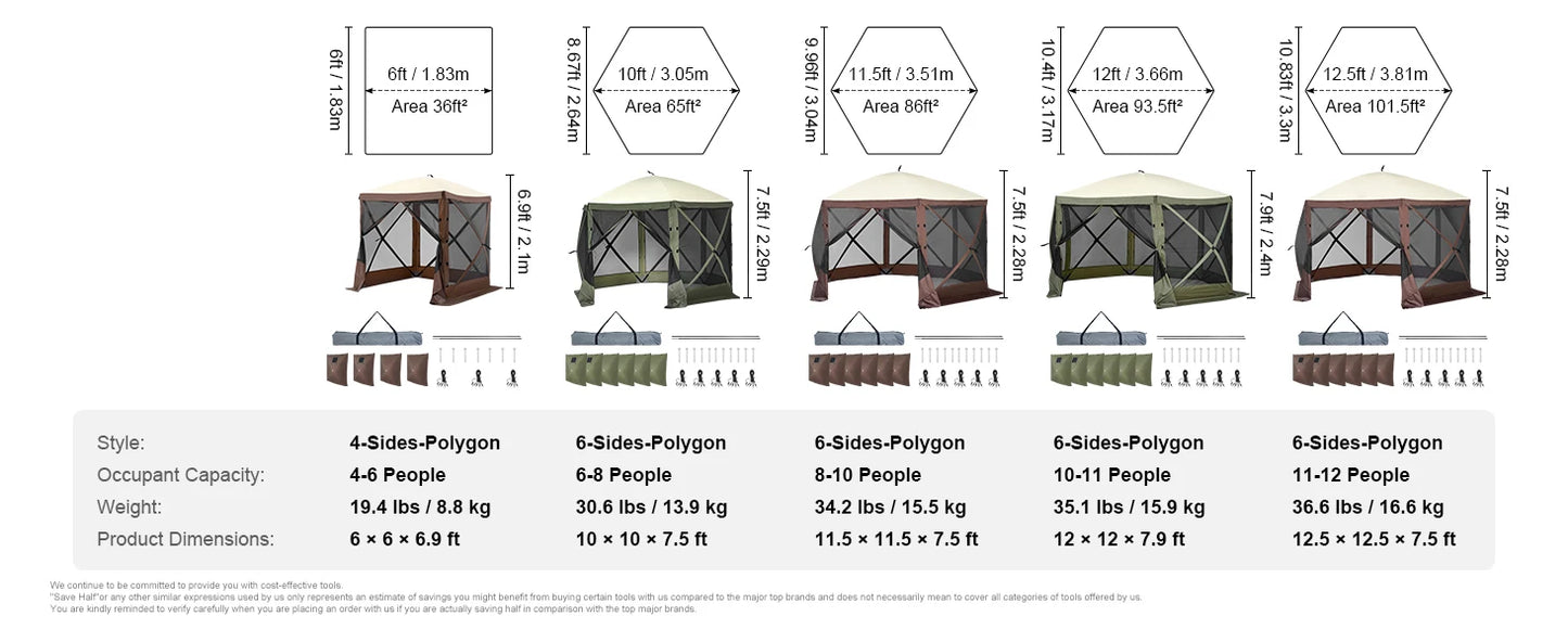 SucceBuy 10x10ft Pop Up Gazebo With 6 Removable Wind Cloths