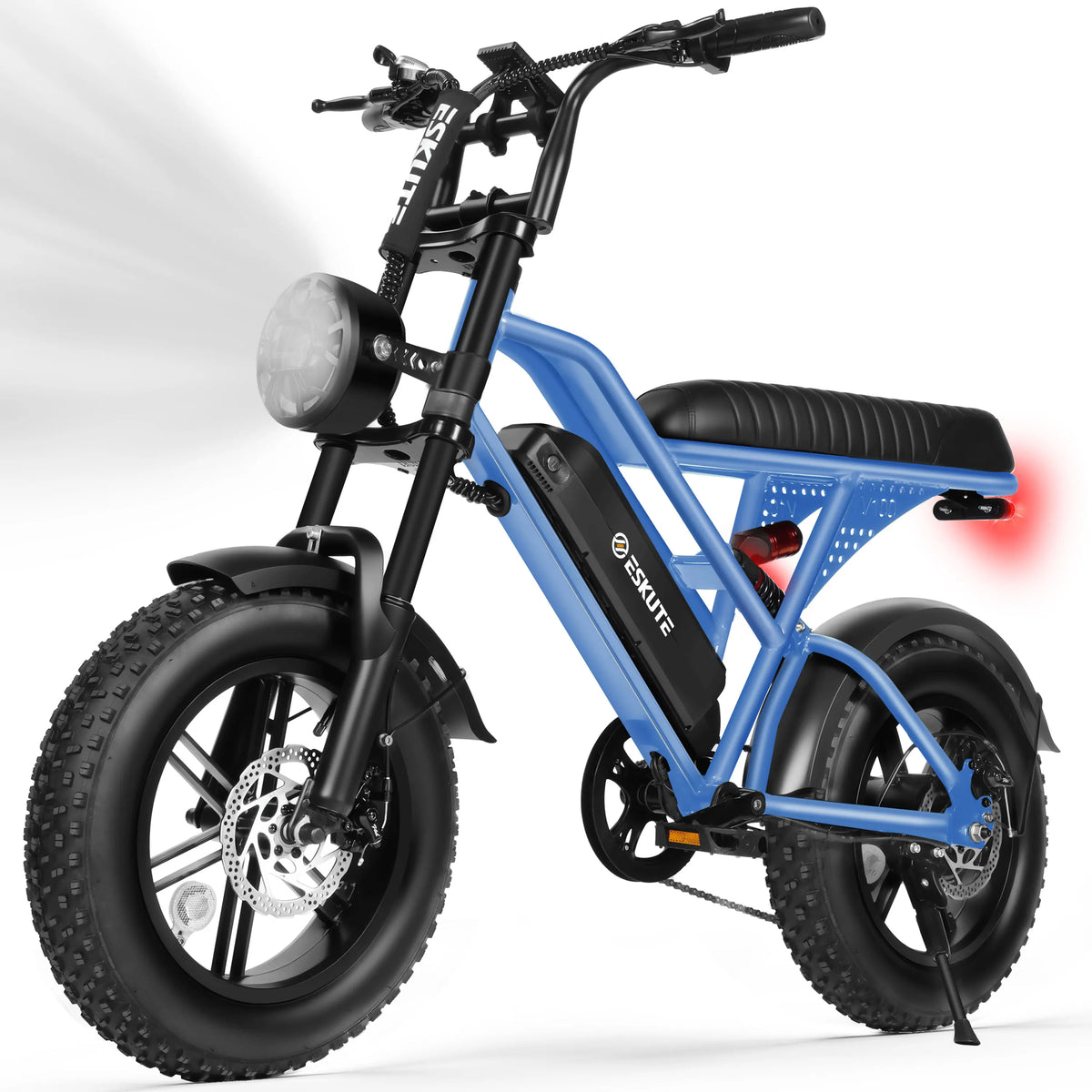 Eskute V100 Electric Dirt Bike, 1500W Peak 20MPH+ 48V13Ah Battery Motorcycle, All Terrain Dual Suspension E Bike , Ebike Up to 60 Miles Range, 16"x4" Fat Tire,  7-Speed，UL2849