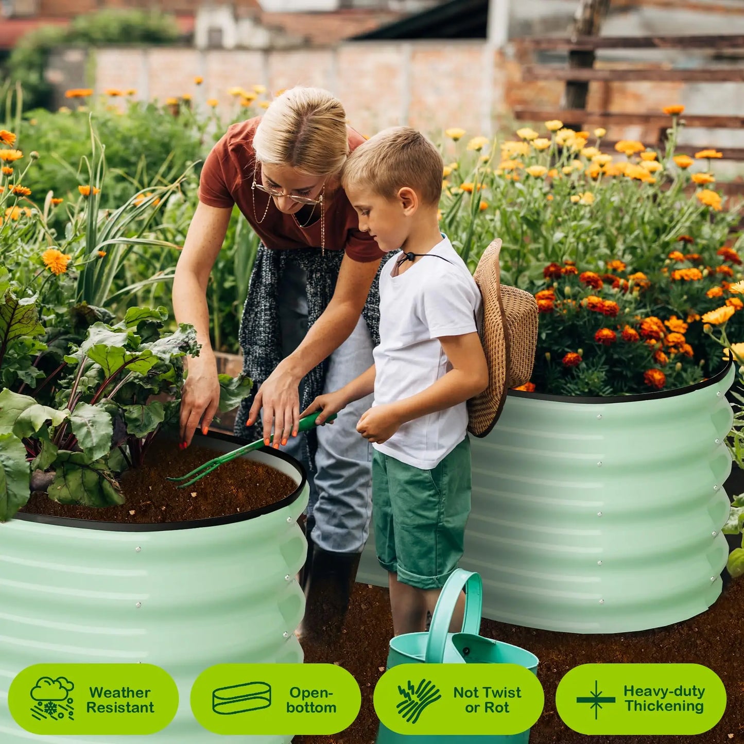HiMISS Galvanized Steel Oval Raised Garden Bed Planter