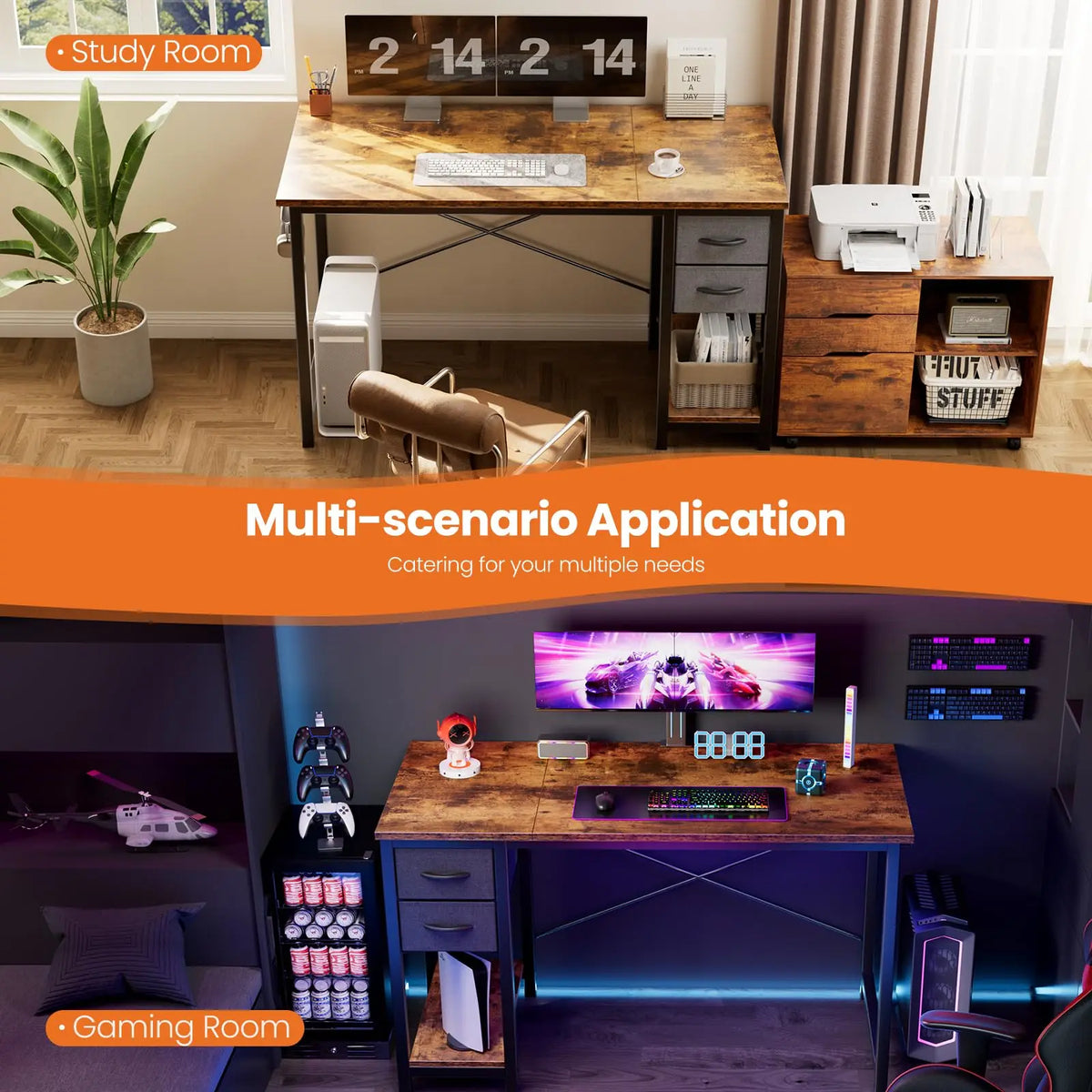JHK Modern Computer Desk With Two Drawers For Home Office