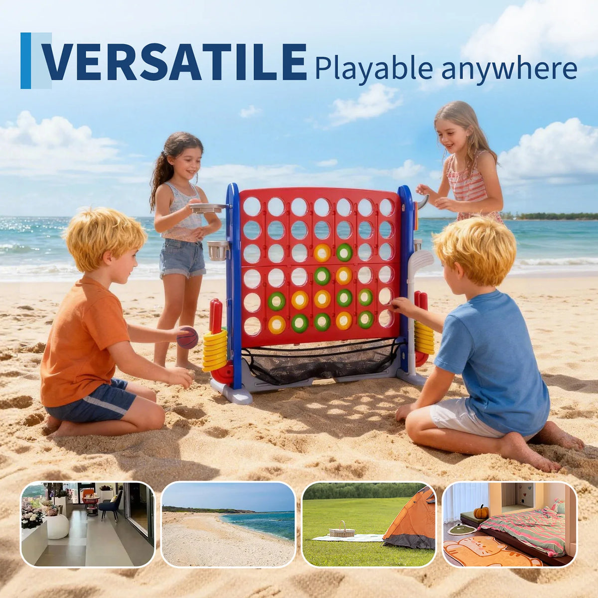 Versatile Outdoor Giant Connect Game Set Basketball Hoop Ring Toss