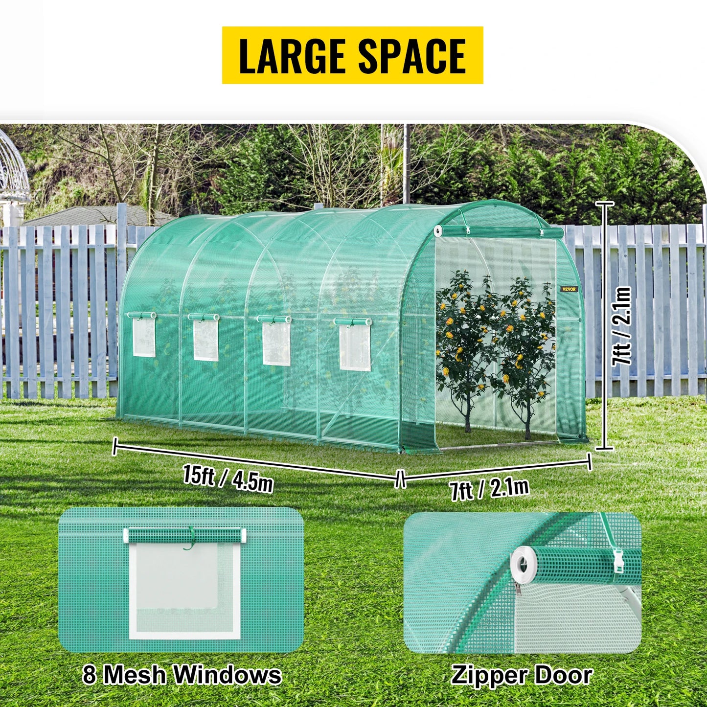 SucceBuy Walk-in Tunnel Greenhouse With Galvanized Steel Frame