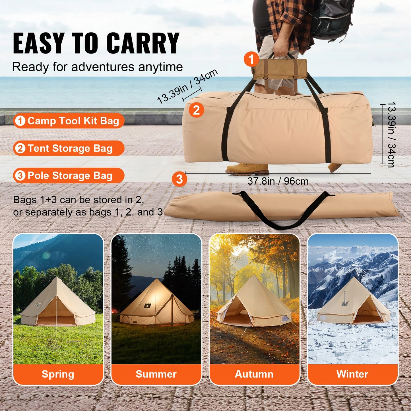 SucceBuy Breathable Canvas Bell Tent For Outdoor Camping