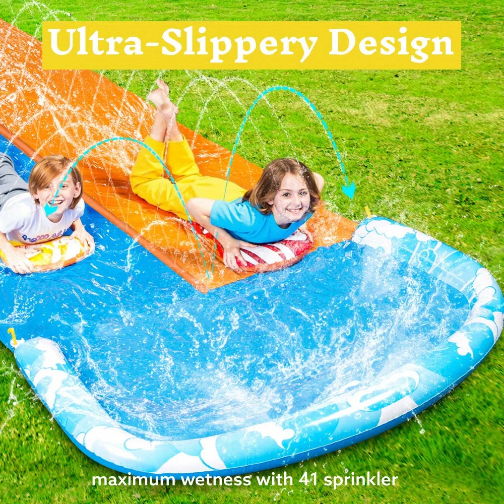 JOYFY 32.5ft Mega Inflatable Water Slide with Dual Racing Lanes 2 Boards Splash Sprayer for Kids Adult Summer Party Outdoor Toy