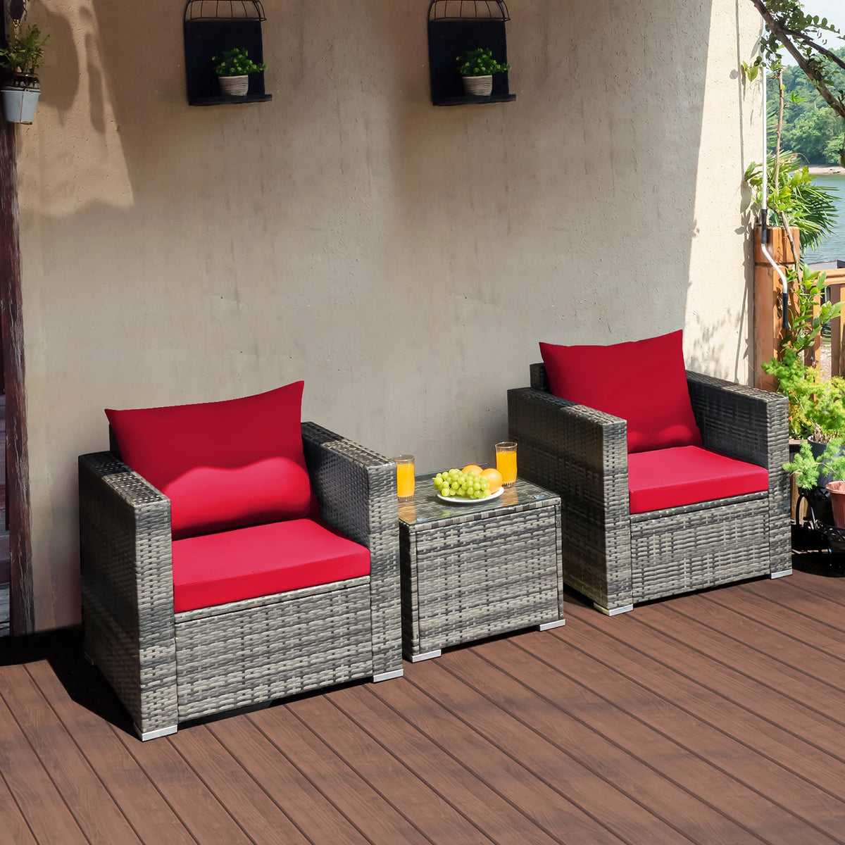 Homasis Outdoor Rattan Patio Bistro Sofa Chair Furniture Set