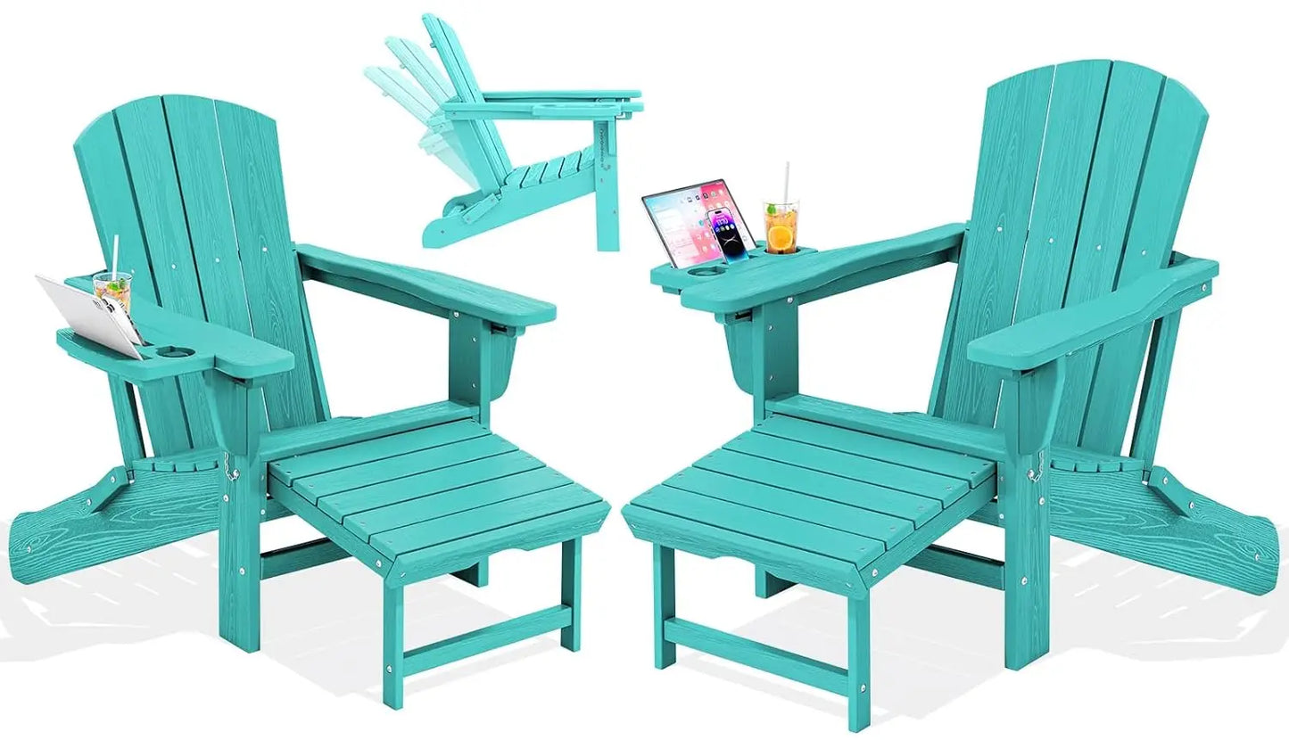 Adjustable Folding 4-in-1 Adirondack Chair with Footrest, HDPE Foldable Recliner & Pull-Out Ottoman, Custom
