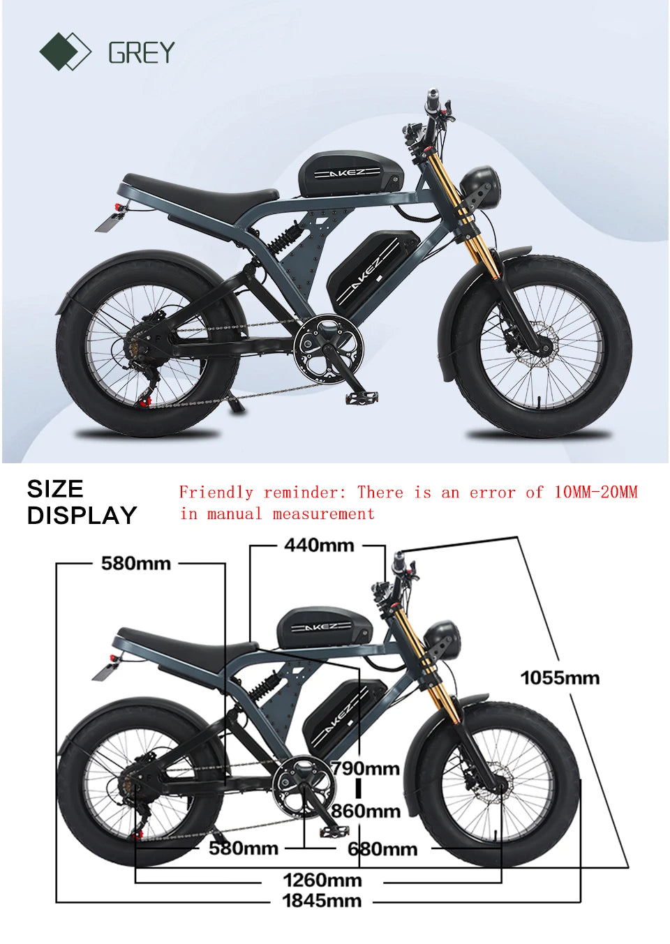 Electric Bike for Adults AKEZ King Kong 20"×4.0 Fat Tire 1500W Motor 30MPH Max Speed 48V 41Ah Lithium Battery Hydraulic Disc Brakes Turn Signals Dual Suspension All-Terrain E-Bike with LCD Display City Commuting,Mountain Roa