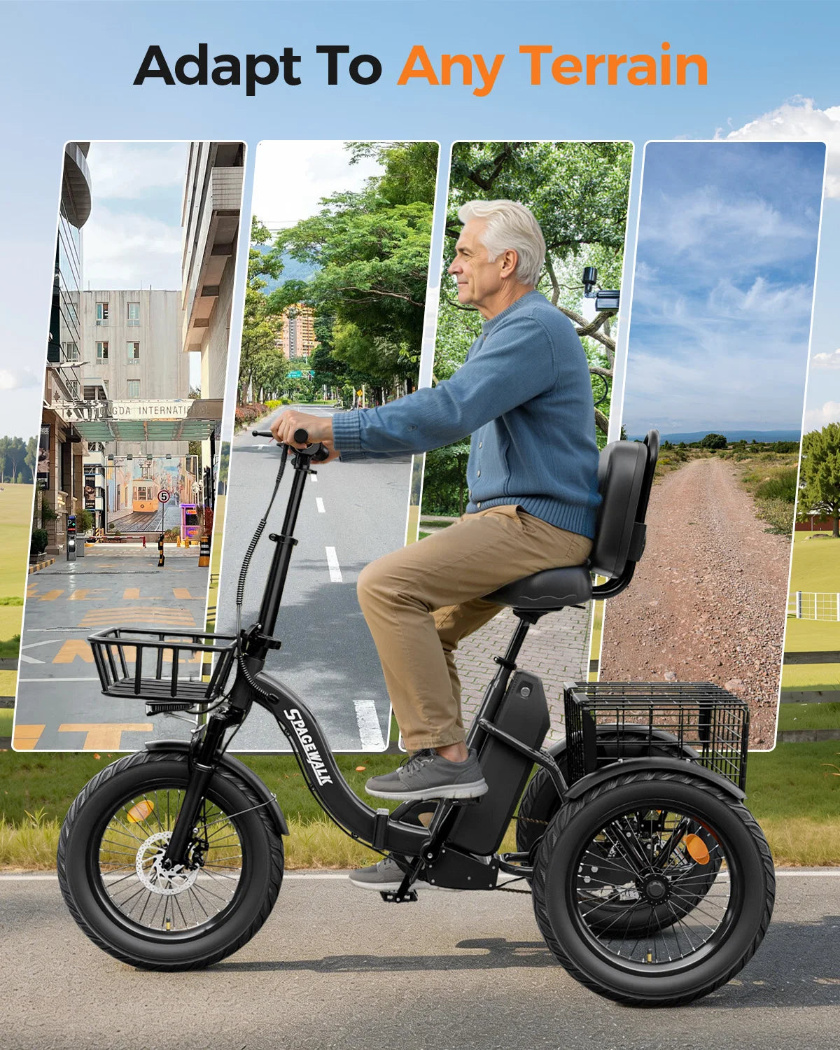 Spacewalk 1200W Electric Trike For Adults Featuring 60 Mile Range