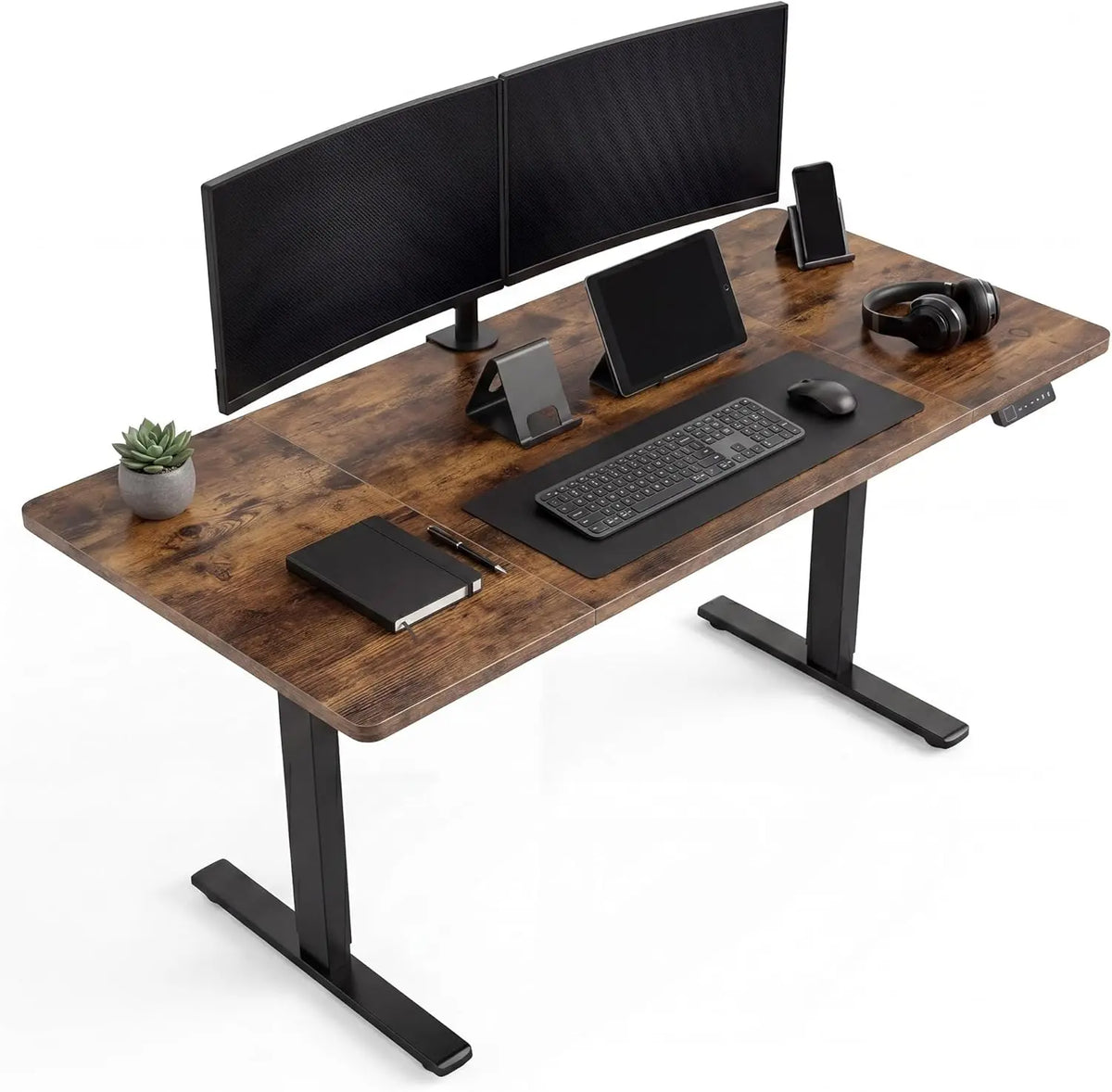 55x27.6 Inch Height Adjustable Electric Standing Desk Gaming Table Large Black Computer Workstation with Smooth Lift System US Standard Black White
