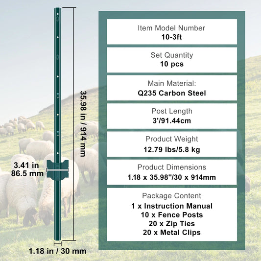 SucceBuy Heavy Duty T Post Steel Fence Stakes For Outdoor Use