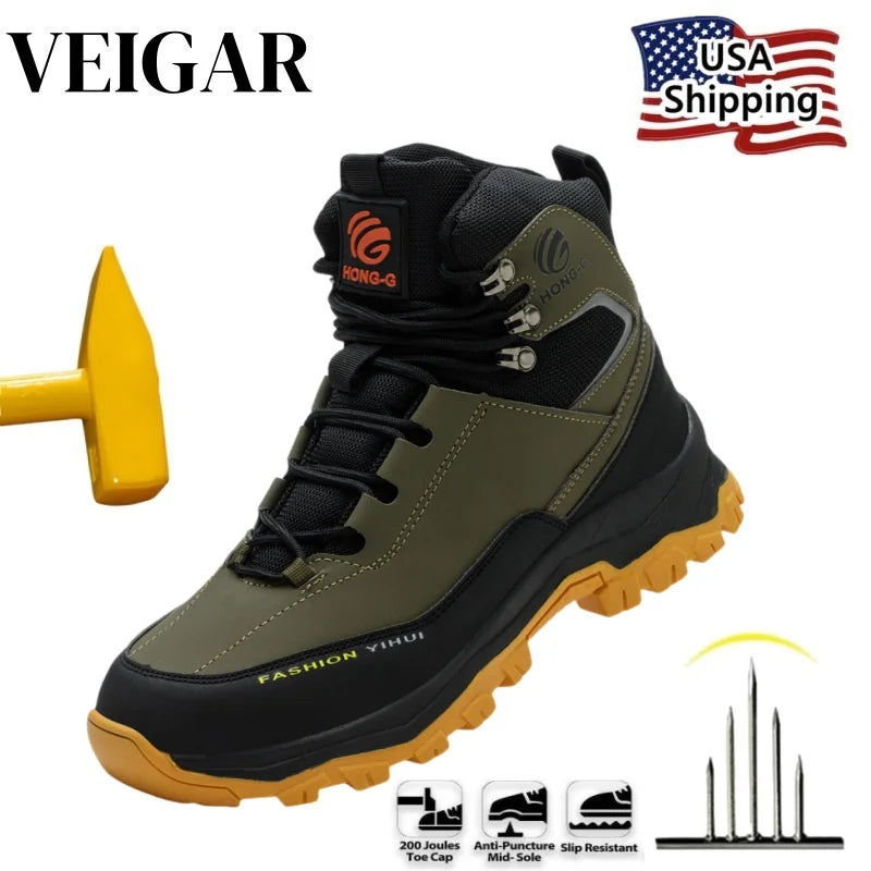 VEIGAR Men's Protective Steel Toe Safety Work Boots