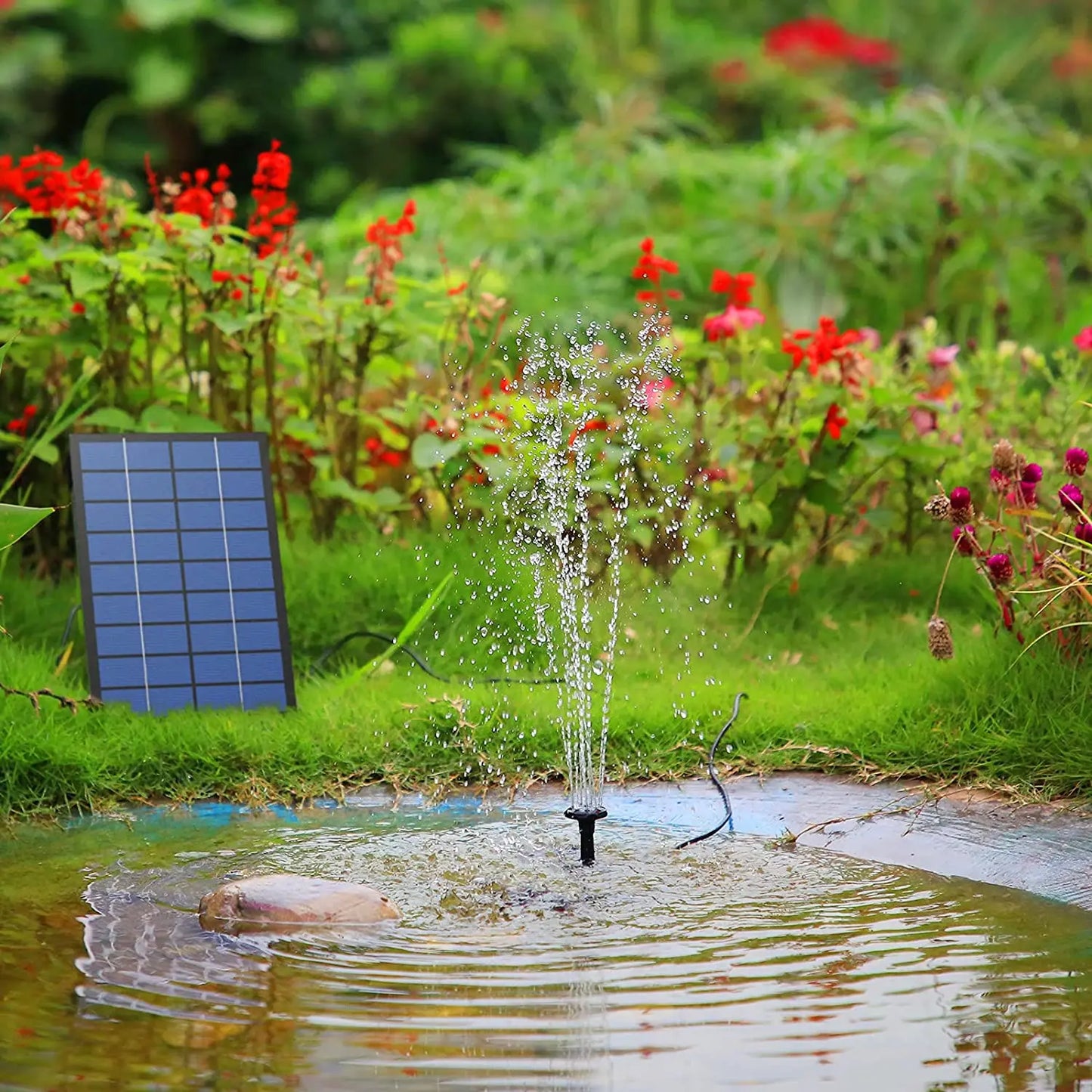 Solar Powered Fountain Pump Kit With Six Nozzles For Pond