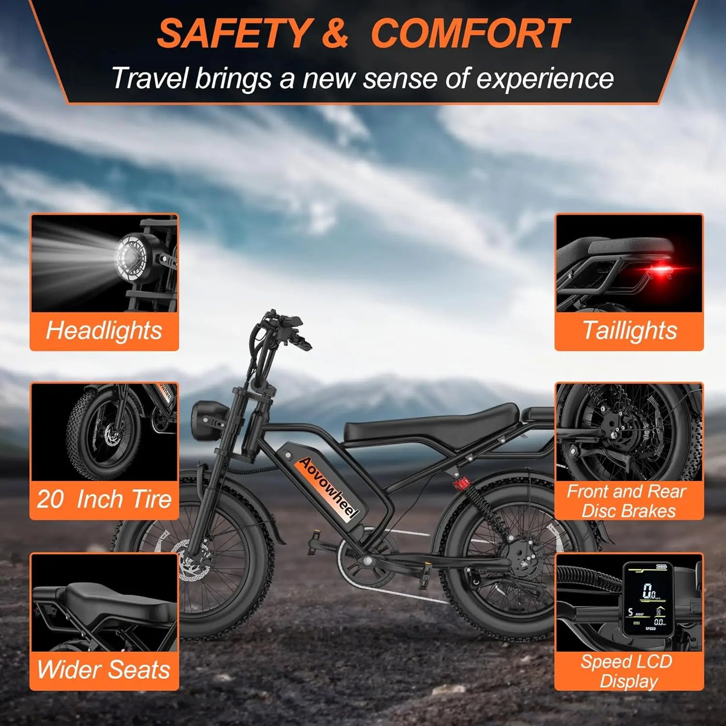 2026 New 1500W Electric Bike 20" Fat Tire 31mph Top Speed 70 Miles Range for Road Sand Mountain Snow Electric Motorcycle