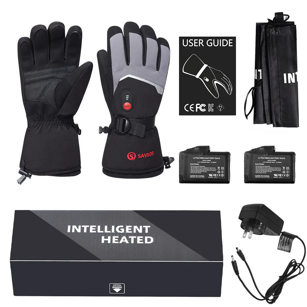 SAVIOR Heated Gloves 7.4V Electric Rechargeable Heated Gloves Waterproof Skiing Cycling Hiking Winter Warm Gloves Heated