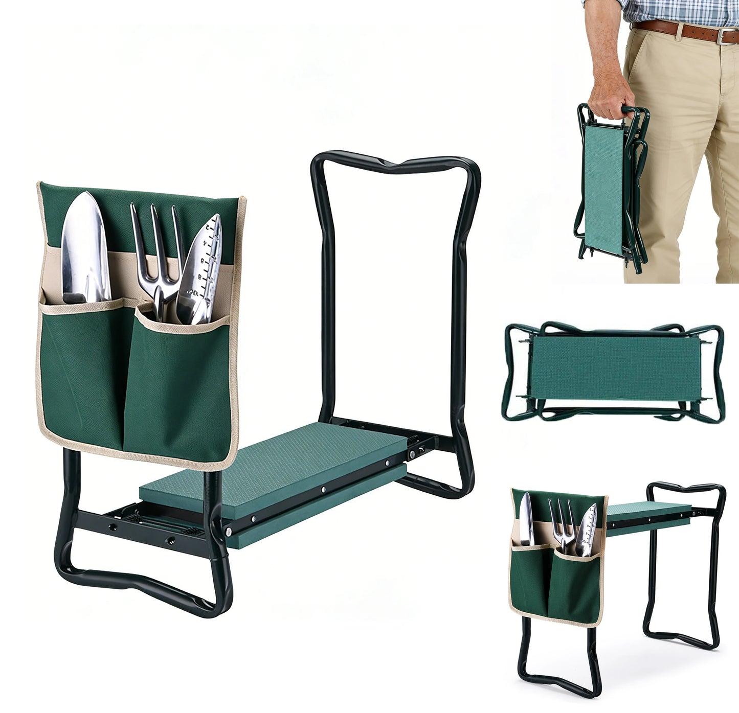 Foldable Dual Purpose Garden Kneeler With Tool Storage Bag
