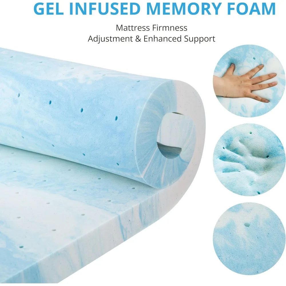 Gel Memory Foam Mattress Topper, 3 Inch Full With Removable Breathable Soft Cover, Cooling Bed Topper For Comfort Body Suppo