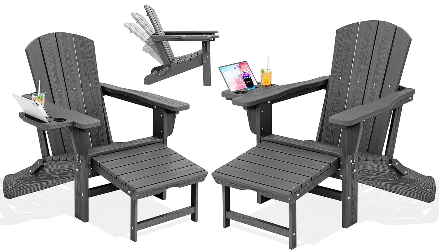 Adjustable Folding 4-in-1 Adirondack Chair with Footrest, HDPE Foldable Recliner & Pull-Out Ottoman, Custom