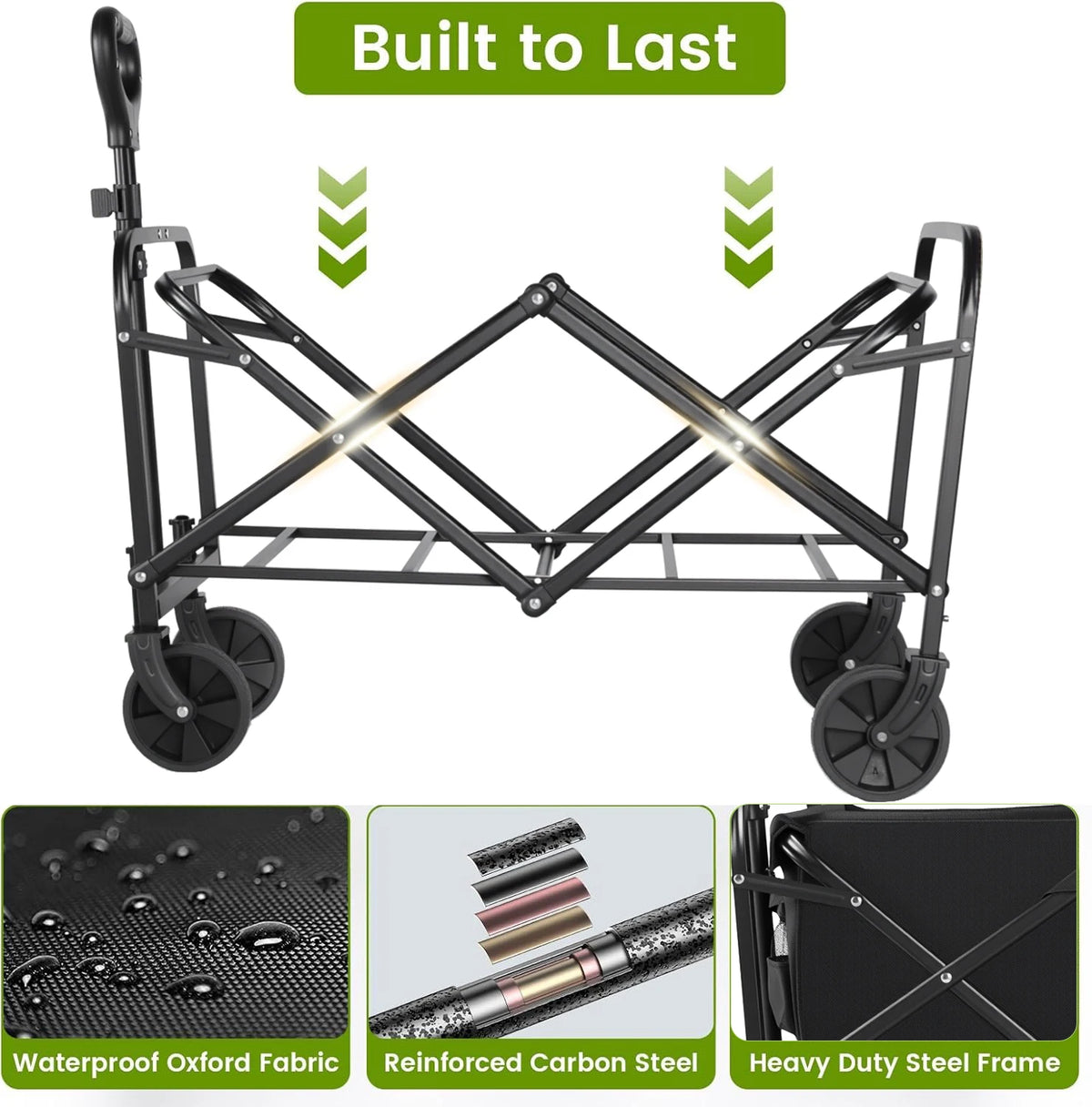 Heavy Duty Foldable Steel Utility Wagon For Outdoor Camping