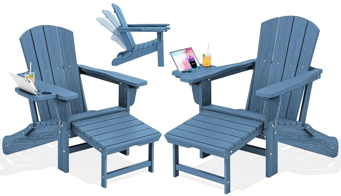 Adjustable Folding 4-in-1 Adirondack Chair with Footrest, HDPE Foldable Recliner & Pull-Out Ottoman, Custom
