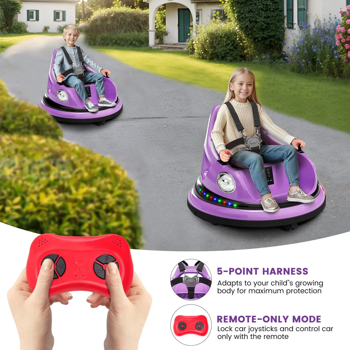 HiMISS Electric Kids Bumper Car With Parent Remote And Spin