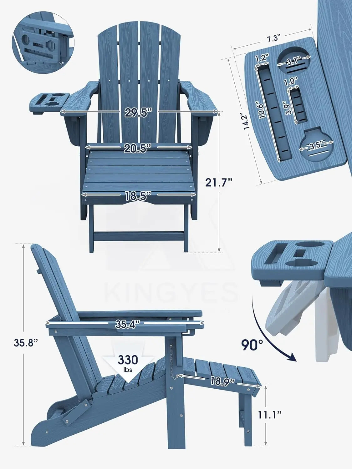 Adjustable Folding 4-in-1 Adirondack Chair with Footrest, HDPE Foldable Recliner & Pull-Out Ottoman, Custom