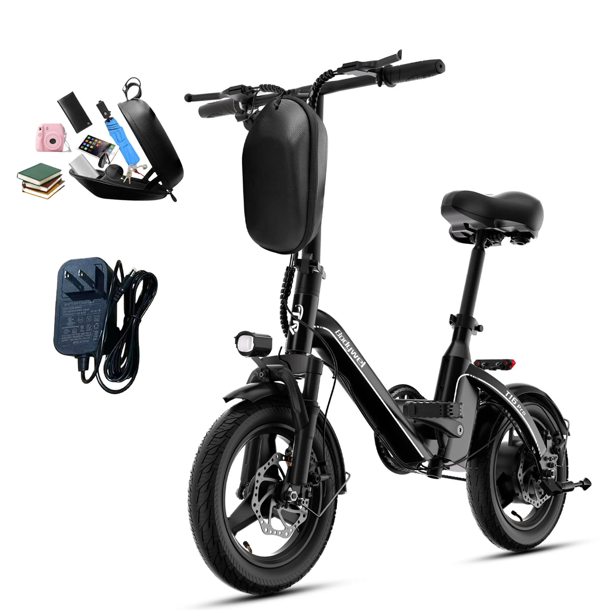 Folding Electric Bike 400W for Adults, Bodywel T16pro 36V 10Ah Long Range 30 Miles Commuter E-Bicycle, Compact Foldable ebike Dual Disc Brakes for Teens US stock