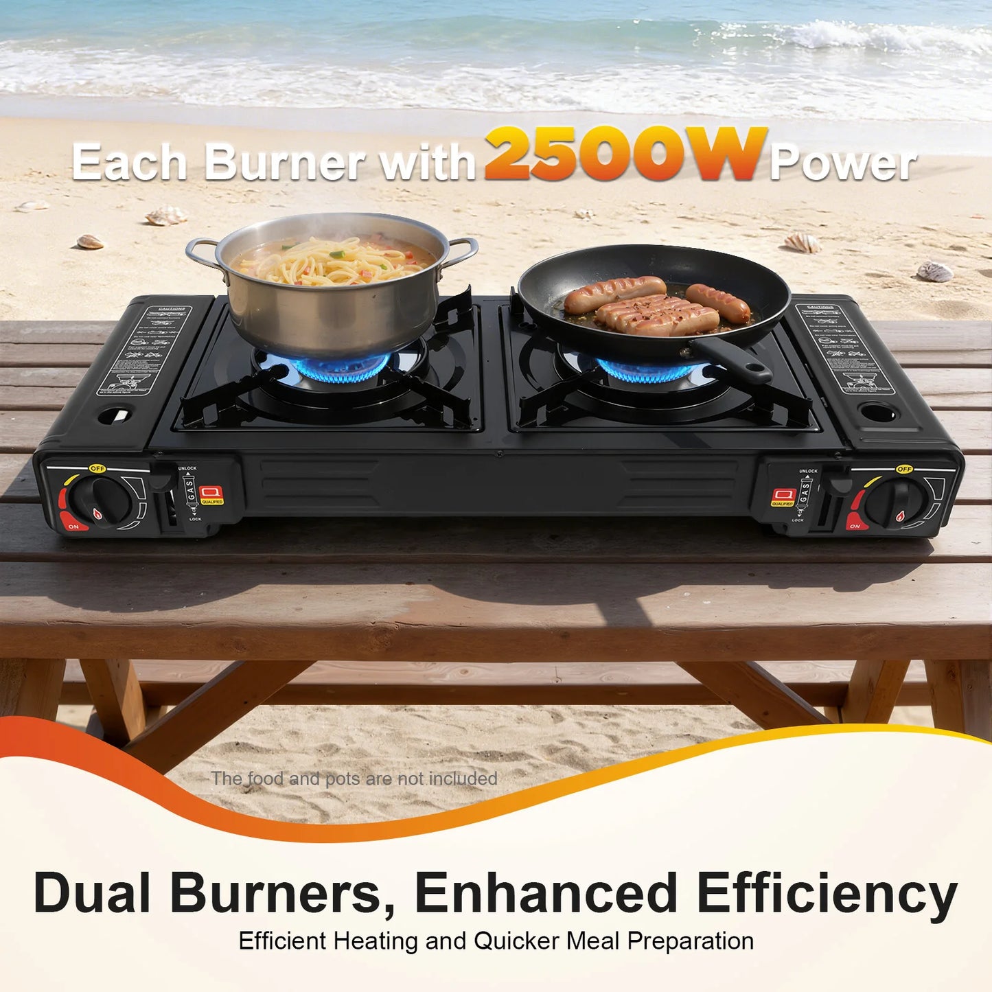 2500W Portable Camping Stove 2 Burners Camping Stove with Baking Tray & Portable Case Use Butane or LPG Home Application Outdoor