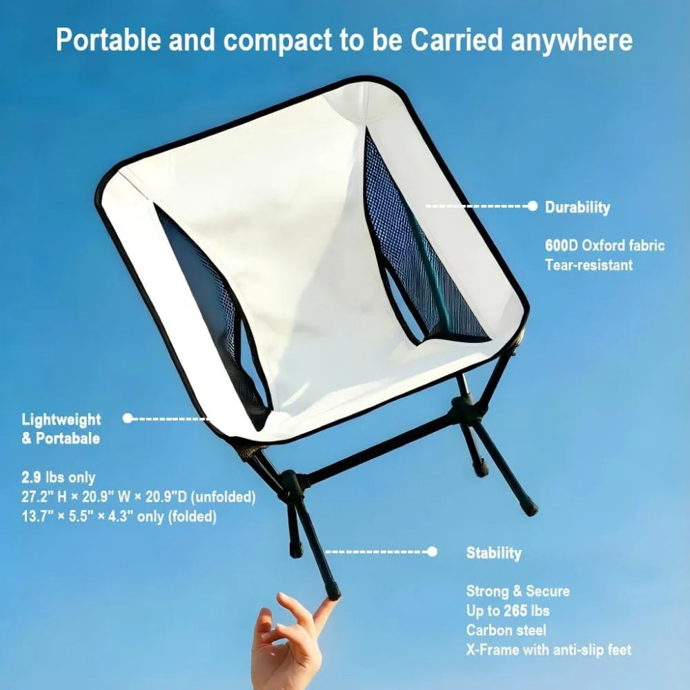 Lightweight Compact Camping Chair 265lbs X-Frame Foldable Carry Bag Quick Setup Hiking Beach