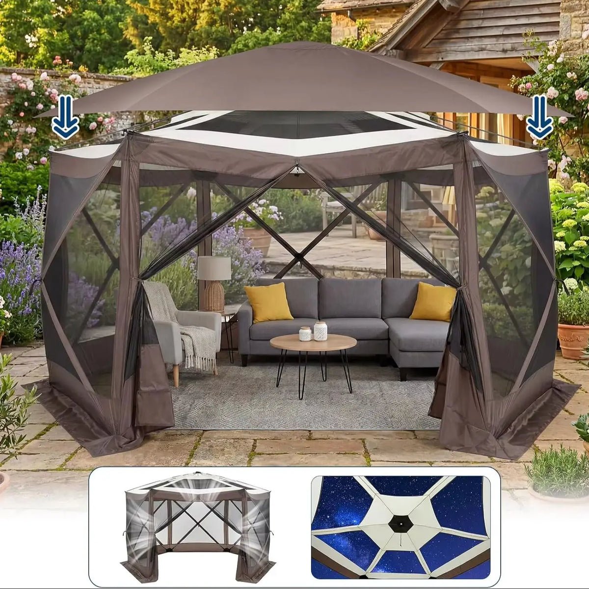 Tacleekii Pop Up Gazebo With Mosquito Netting And Wind Screens