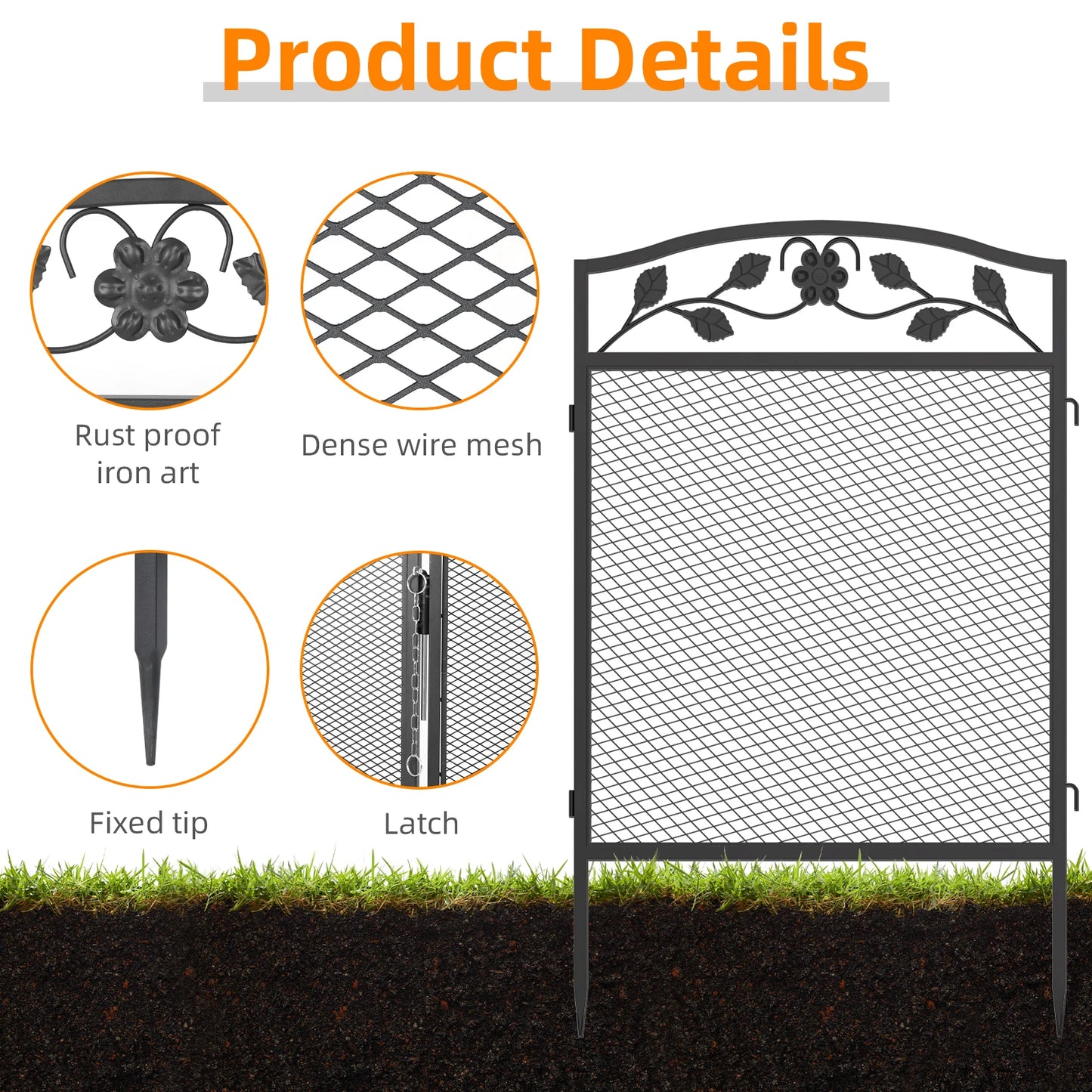Set Of Five Iron Garden Fence Panels For Lawn Border