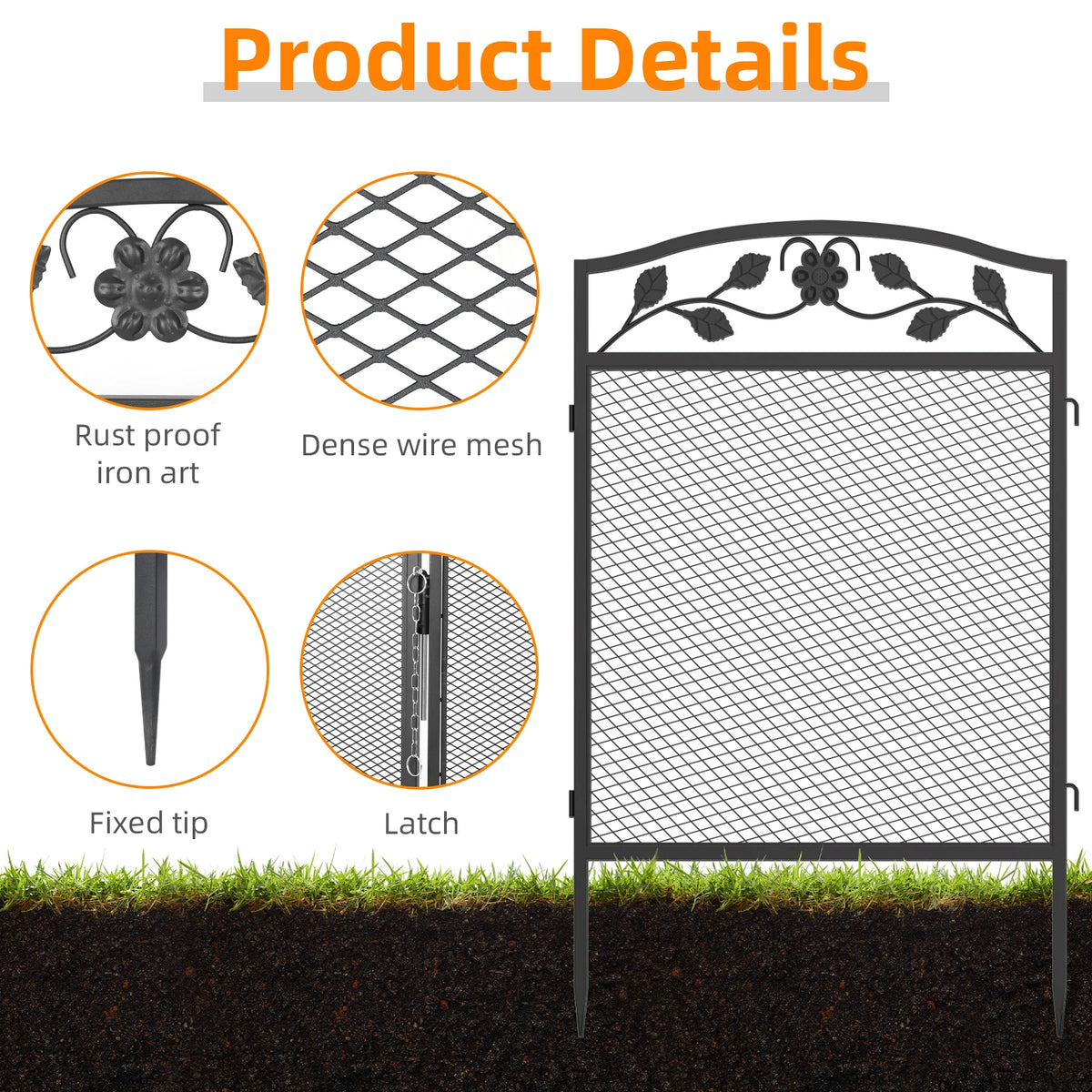 5pc Iron Garden Fence Panels Outdoor Metal Lawn Border
