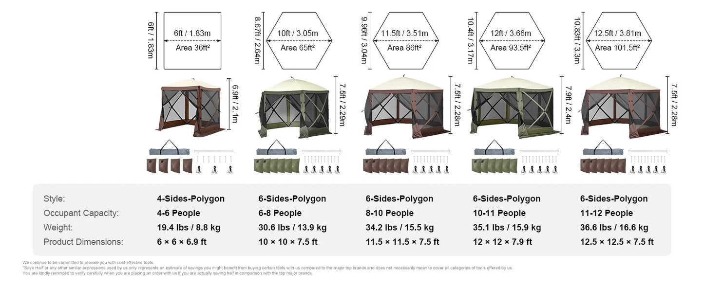 SucceBuy 10x10ft Pop Up Gazebo With 6 Removable Wind Cloths