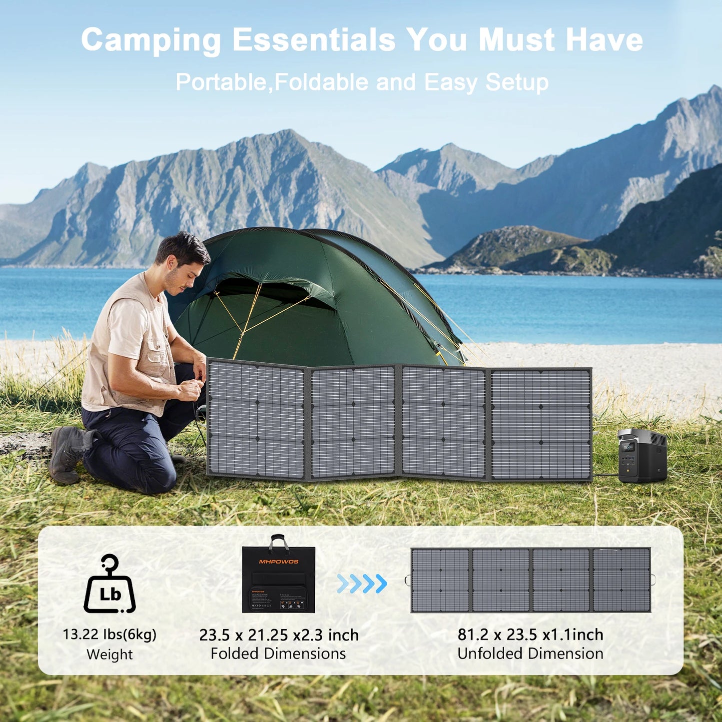 MHPOWOS 220W Foldable Solar Panel 20V Charger for Power Stations