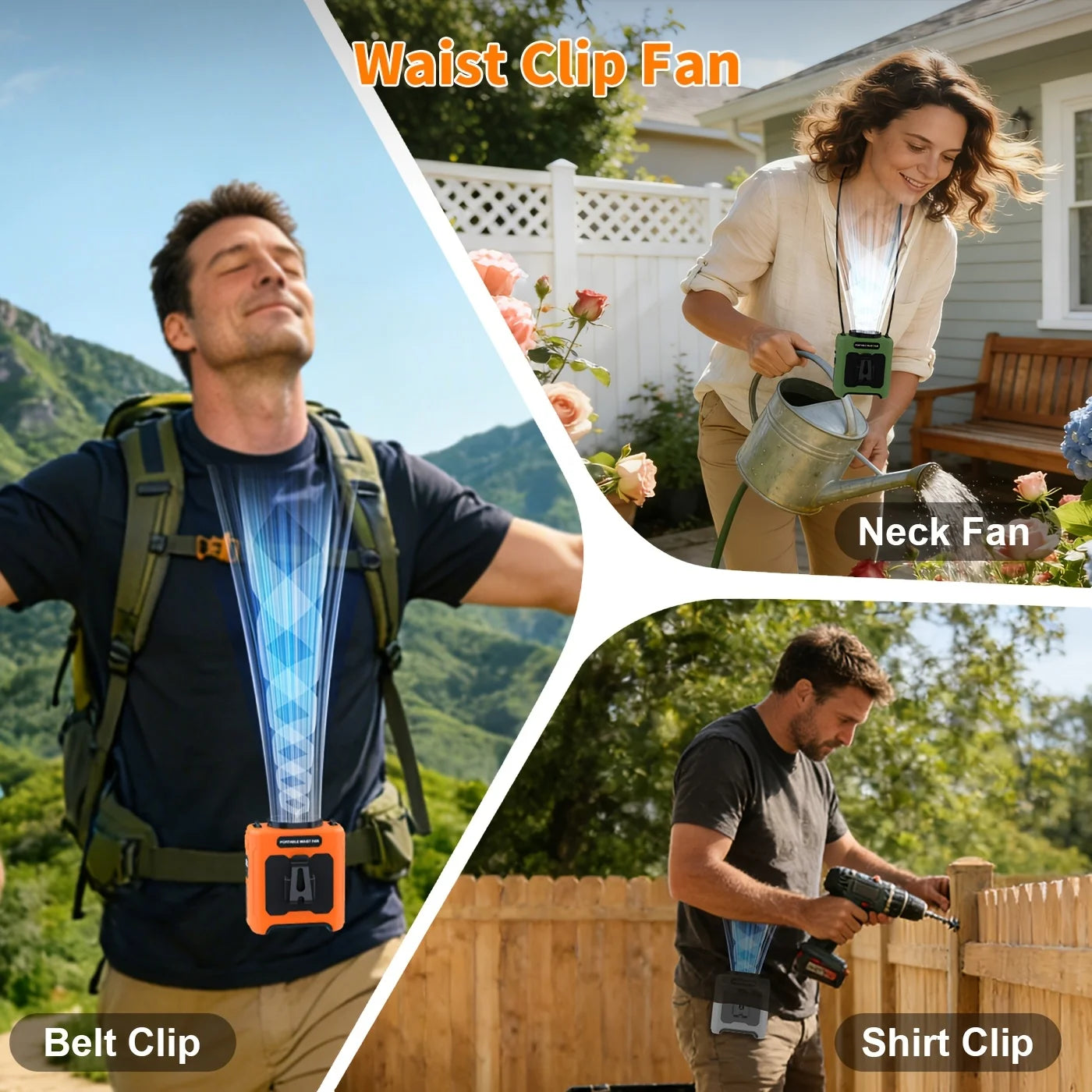 10000mAh Portable Rechargeable Waist Fan For Travel With Led Light