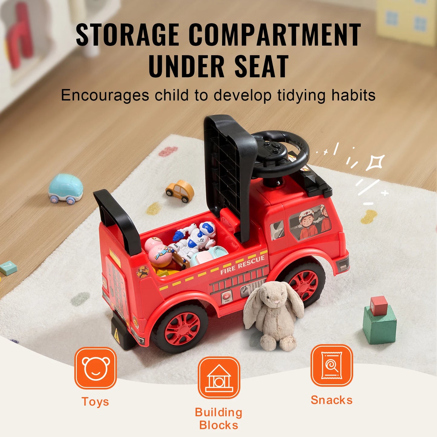 SucceBuy Kids Ride On Push Car With Music And Storage