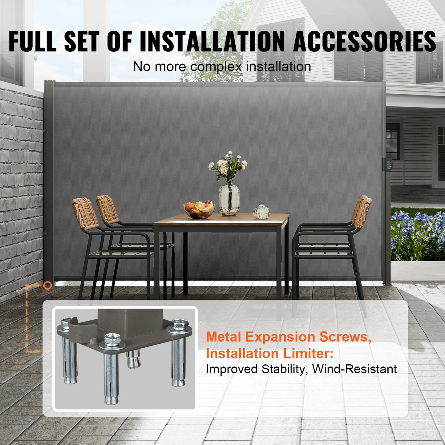 SucceBuy Retractable Polyester Patio Privacy Screen Awning