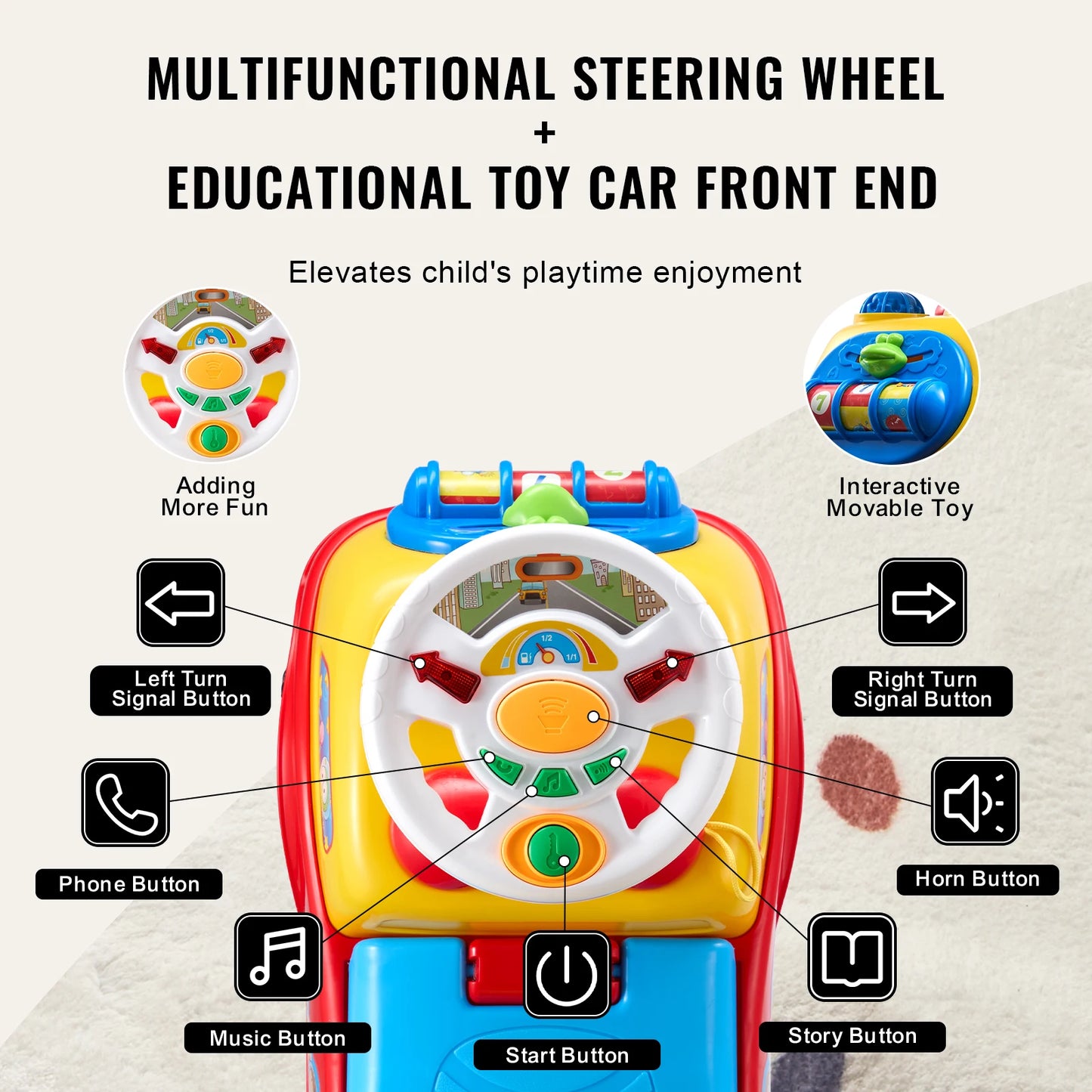 SucceBuy Push Ride On Car With Music And Steering Wheel