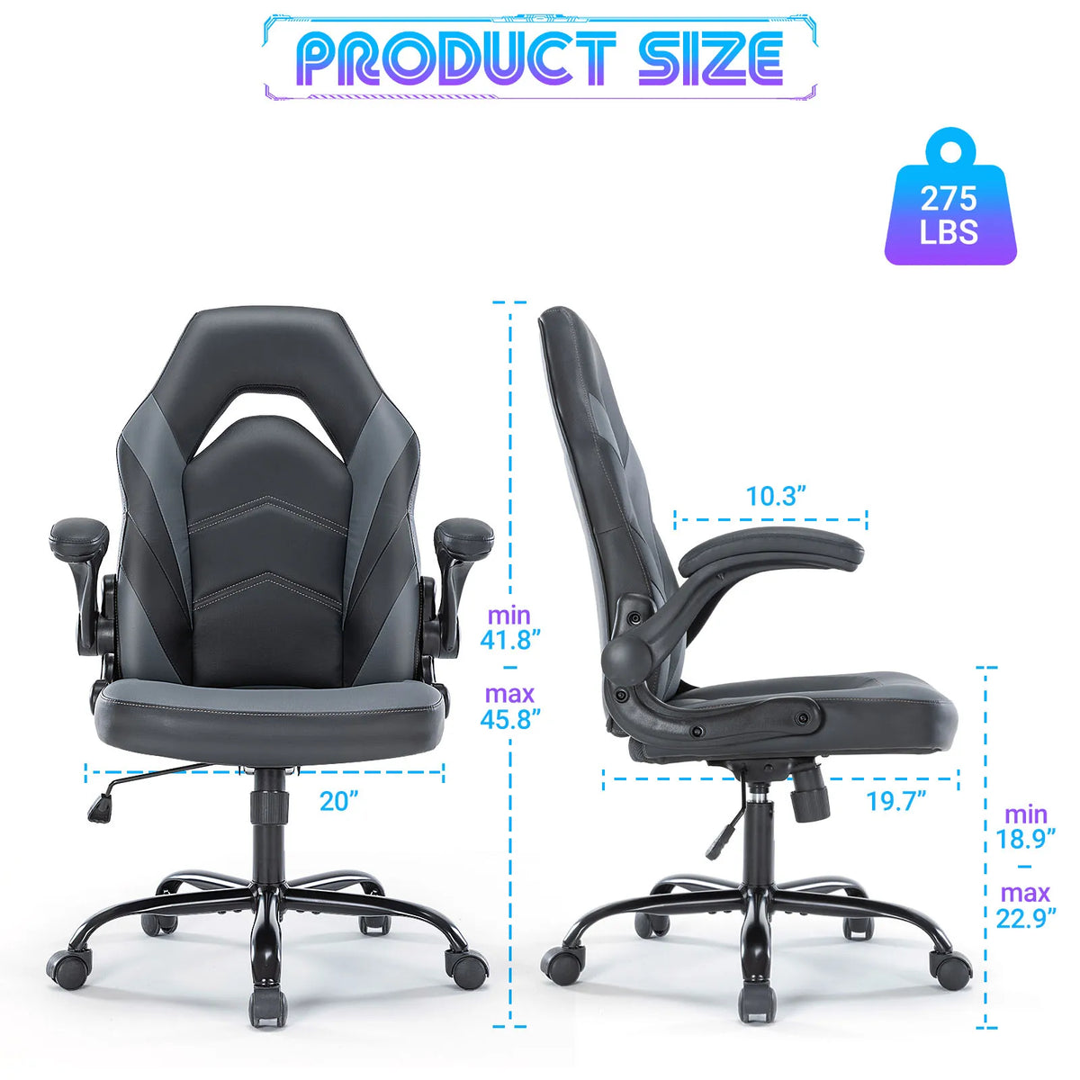 JHK Ergonomic Adjustable Gaming Chair With Flip Up Arms