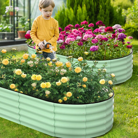 HiMISS 2-Pack Oval Galvanized Steel Raised Garden Beds