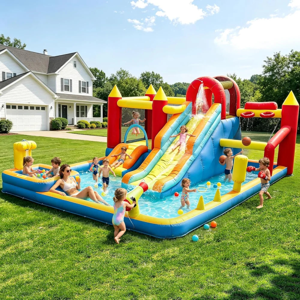 Kids Inflatable Bounce House With Blower Stakes And Repair Kit