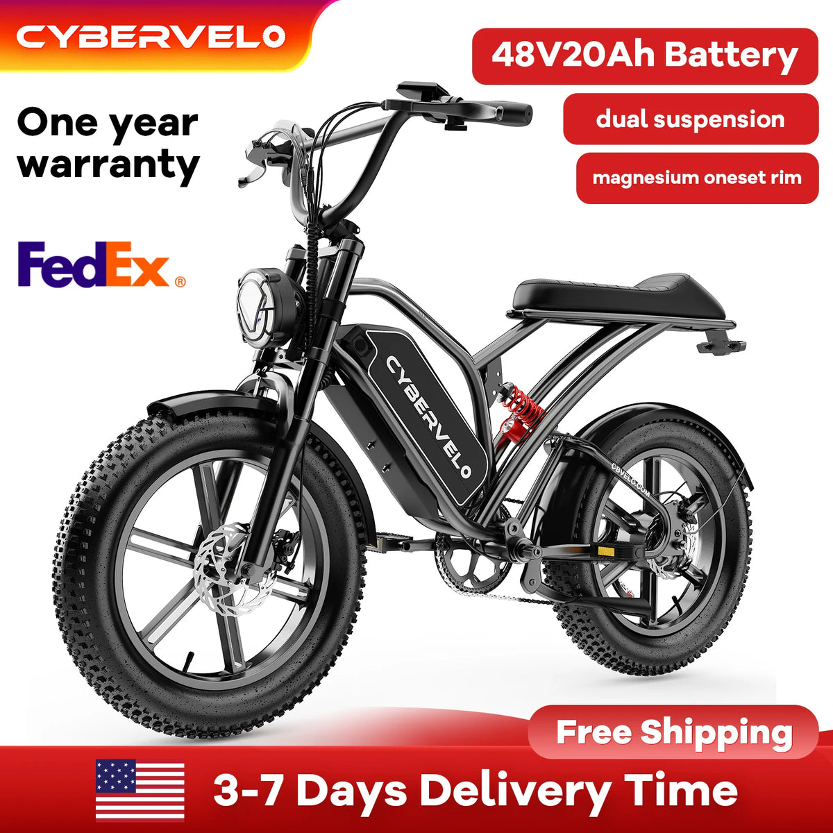 Cybervelo Fat Tire All Terrain Electric Bike With Removable Battery