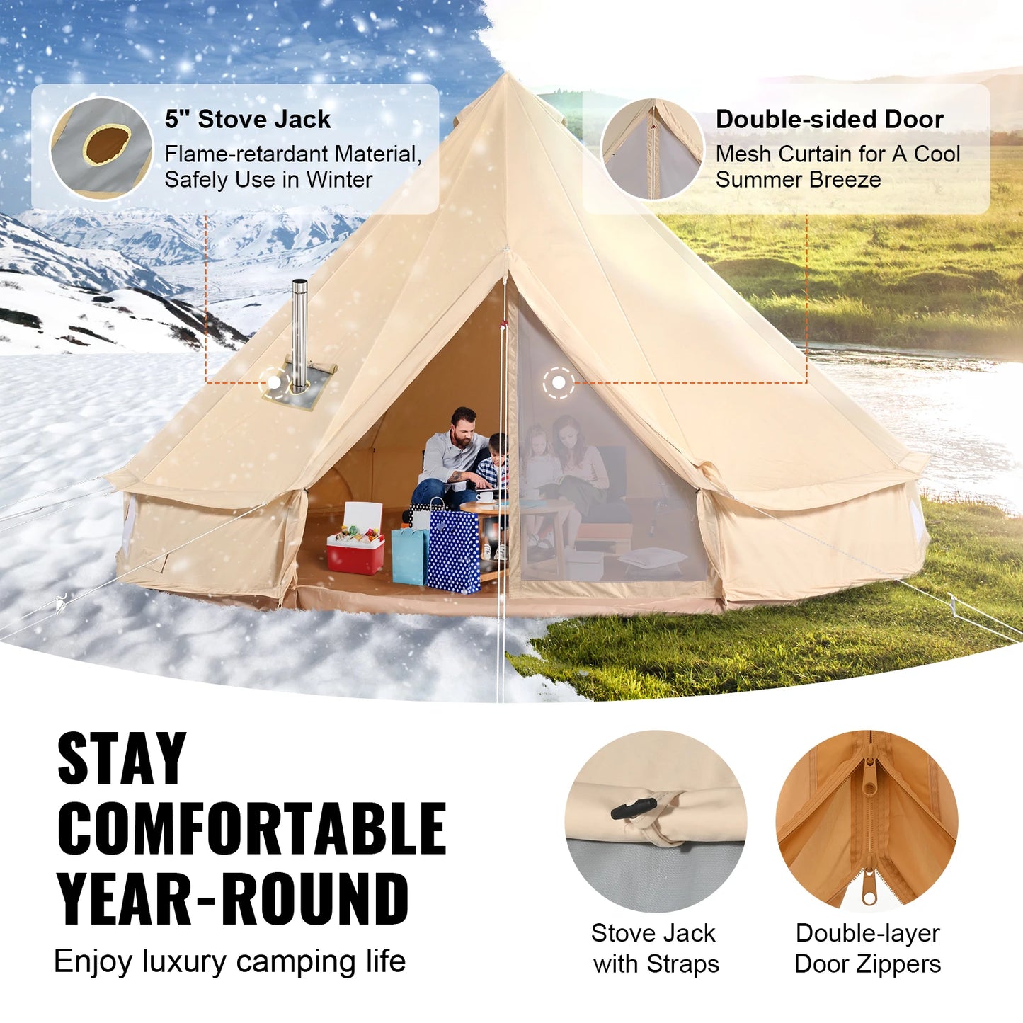 SucceBuy Breathable Canvas Bell Tent For Outdoor Camping