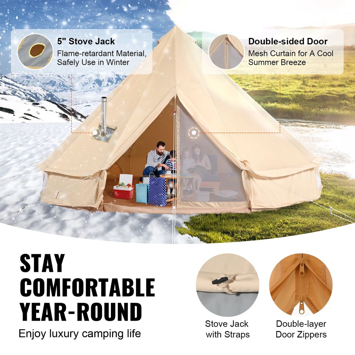 SucceBuy Breathable Canvas Bell Tent For Outdoor Camping