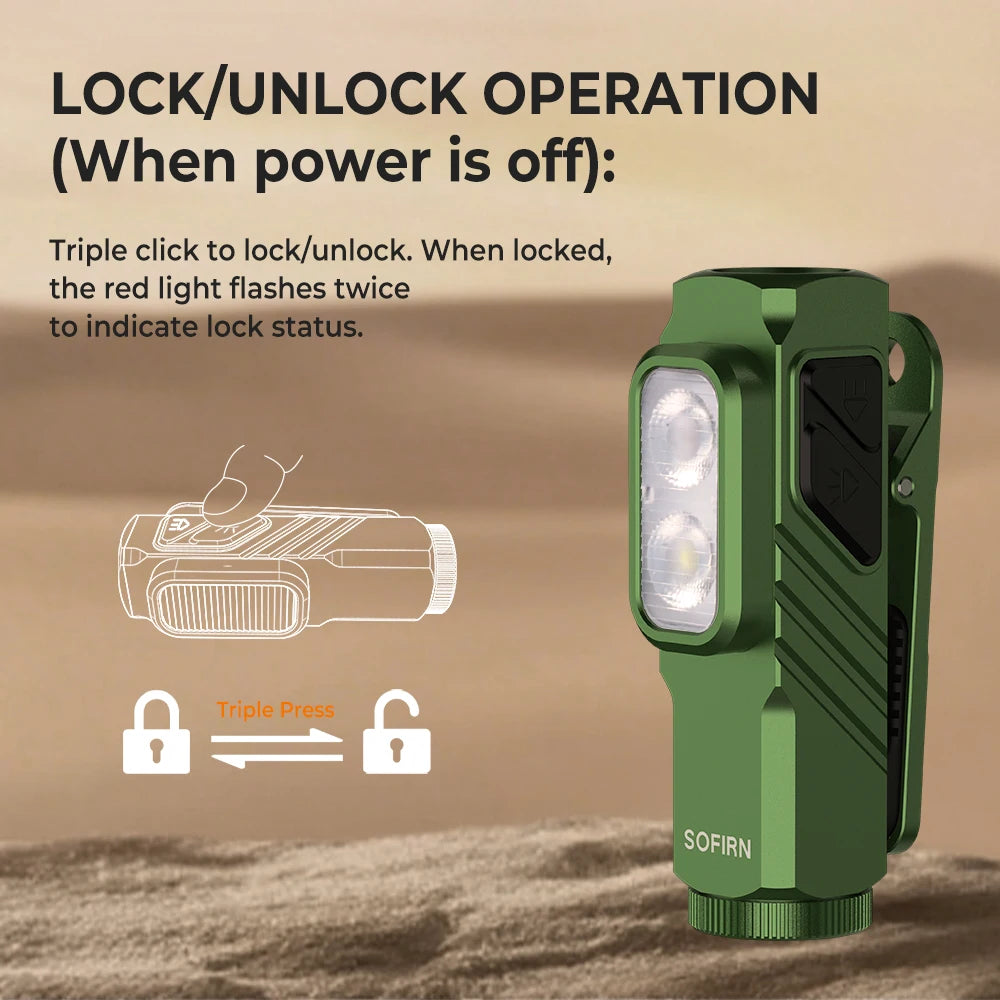 SOFIRN Mini ST10 1000LM EDC Flashlight USB C 14500 Rechargeable with Red Light 660NM Magnetic Tail & Clip Dual Switch Torch