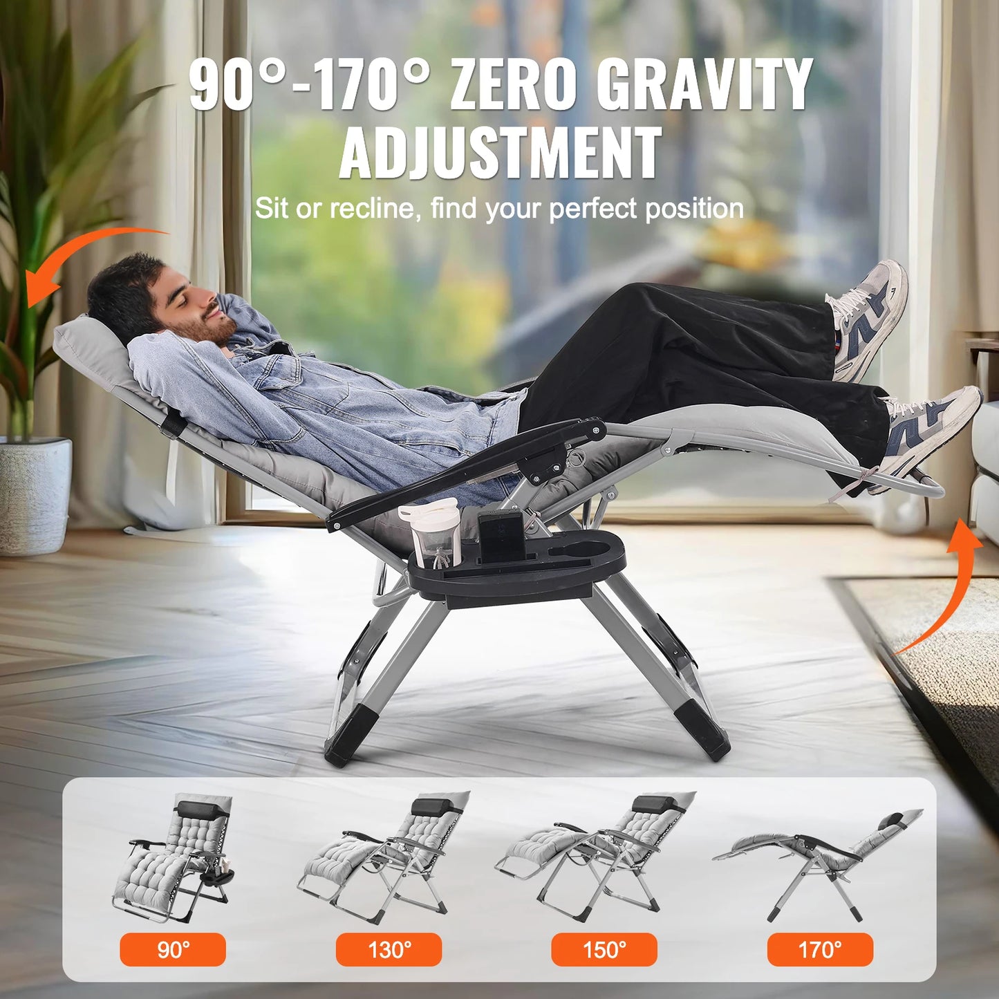 SucceBuy Adjustable Zero Gravity Chair With Footrest And Cup Holder